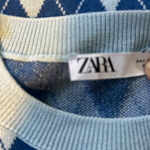 Zara Navy and Sky Blue Argyle Knit Dress